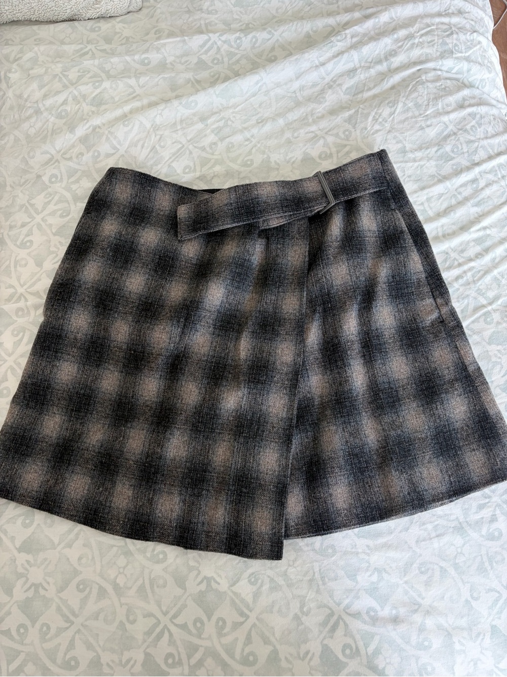 Madewell Plaid Wrap Mini Skirt in Charcoal and Taupe